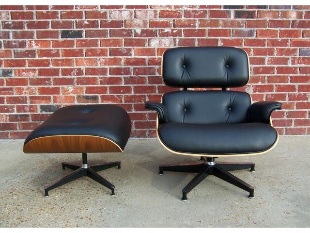 Photo 2000 Herman Miller Eames 670/671 fauteuil et ottoman - cuir noir noyer image 1/4