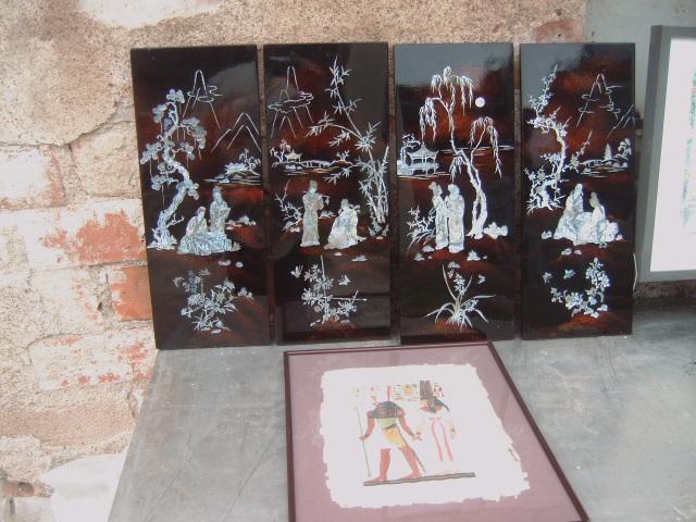 Photo 4 panneaux chinois en laque noir papyrus 1984   faire un prix image 1/4