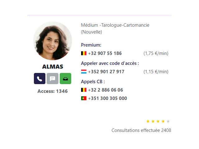 ALMAS VOYANTE 0907 55 186 (1,75 € / min)