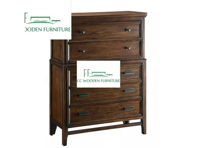 American country style wood bedroom lockers five drawer dresser