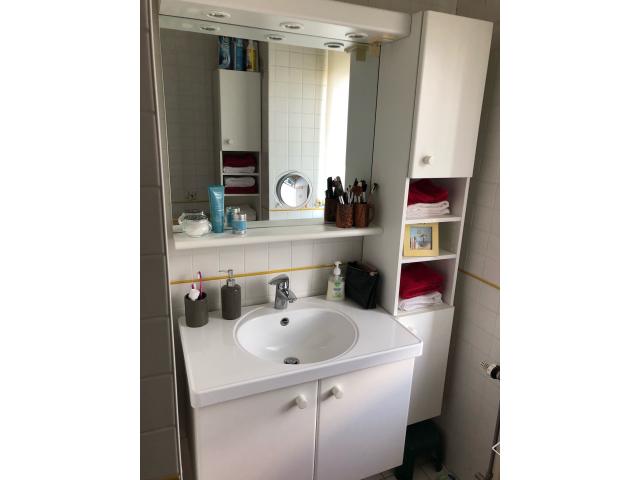 Armoire complète de salle de bain + 2 colonnes miroirs robinet éclairages et prises.