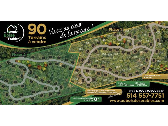 Au Boisé des Érables - 90 Terrains St-Alphonse-Rodriguez (Quebec)
