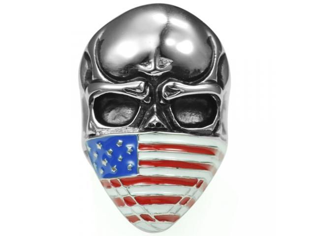 BAGUE Acier inoxydable biker skull ring drapeau américain halloween gothique punk hiphop