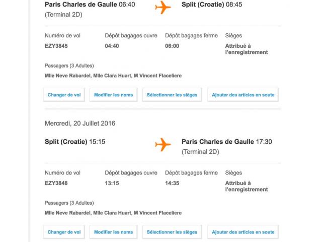 Billet d'avion A/R Paris Split Juillet 2016