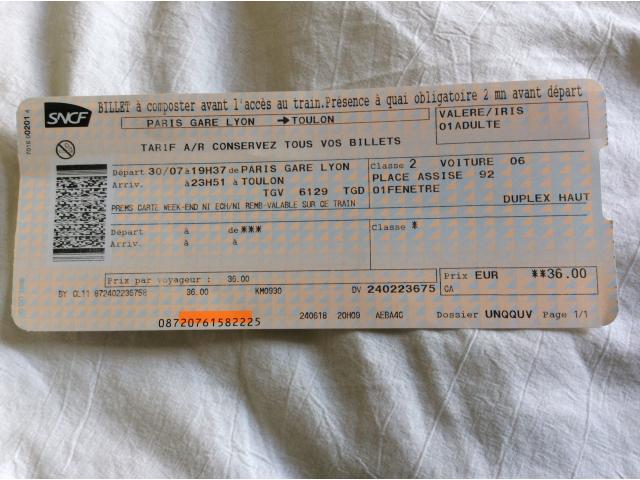 Billet Paris Gare de Lyon/ Toulon carte weekend