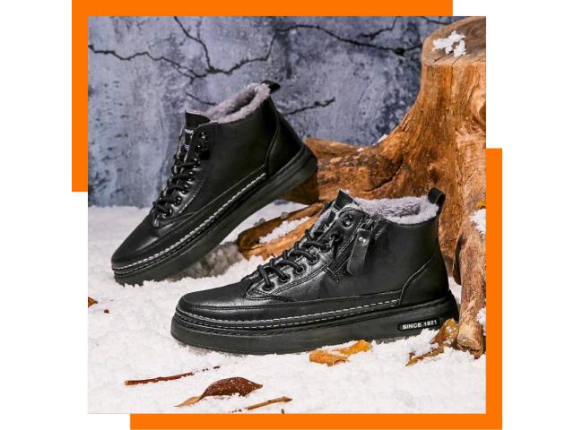 Photo Bottes d’hiver, chaussures montantes pour hommes, en cuir PU marron et noir texturé, doublées de fou image 1/6