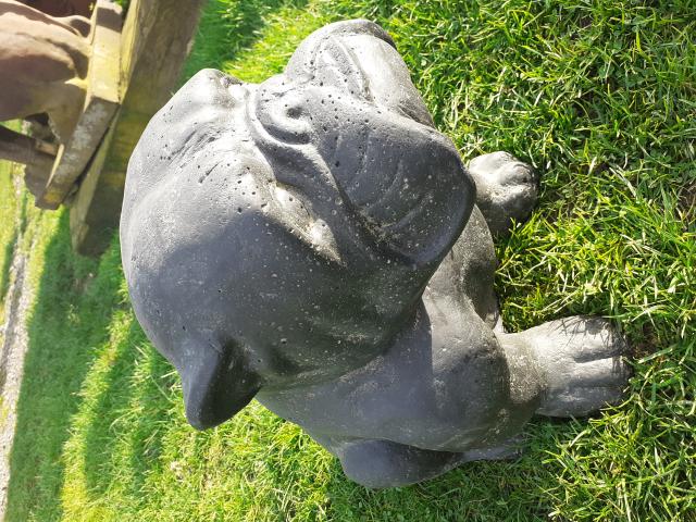 BOULEDOGUE ANGLAIS EN PIERRE PATINEE ( hauteur 40cm)