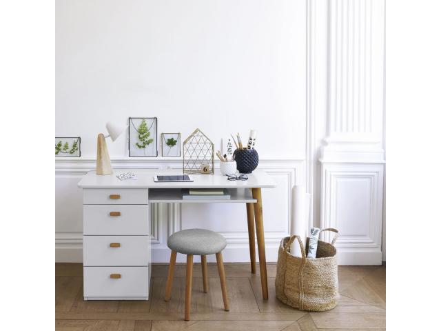 Bureau avec 4 tiroirs laqué blanc bureau contemporain bureau en bois bureau scandinave bureau contem