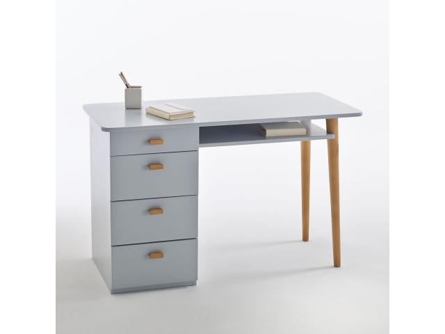 Photo Bureau avec 4 tiroirs laqué gris clair bureau contemporain bureau en bois bureau scandinave bureau c image 1/2