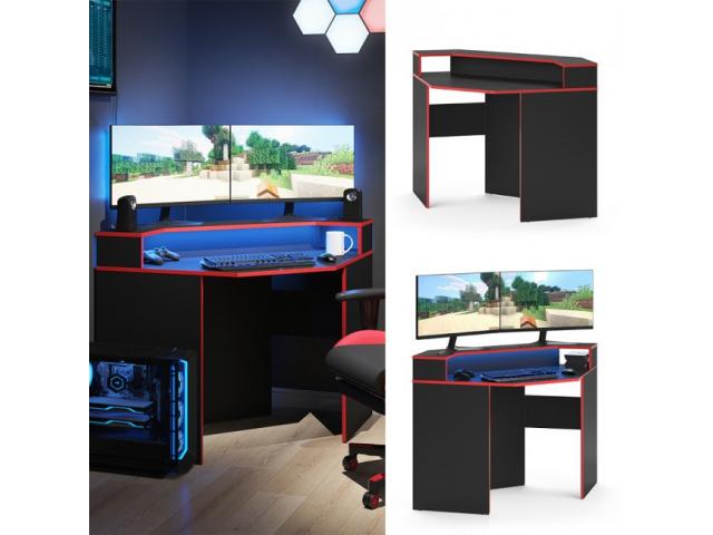 Photo Bureau gaming angle noir et rouge bureau gamer bureau de jeu bureau écran meuble informatique bureau image 1/2