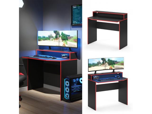 Photo Bureau gaming noir et rouge bureau gamer bureau de jeu bureau écran meuble informatique bureau pc bu image 1/2