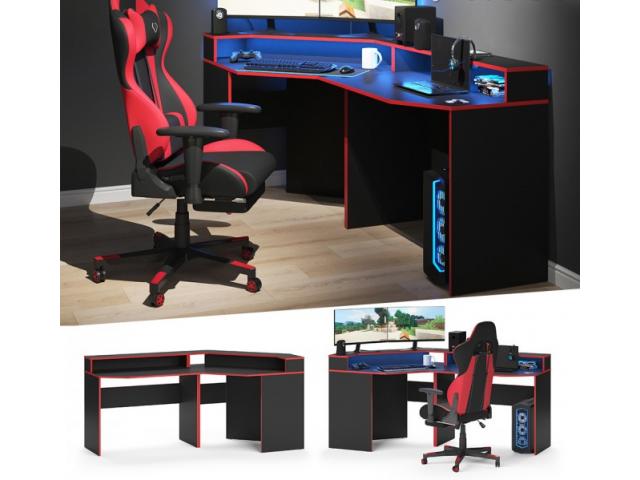 Bureau gaming noir et rouge espace bureau gamer bureau de jeu bureau écran meuble informatique burea