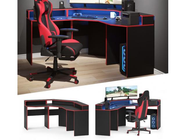 Photo Bureau gaming noir et rouge spacieux bureau gamer bureau de jeu bureau écran meuble informatique image 1/2