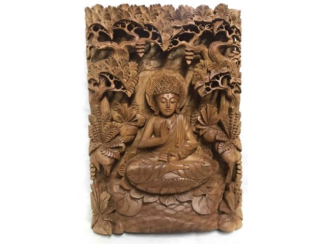 Cadre en bois sculpté de Bouddha - H: 47 cm