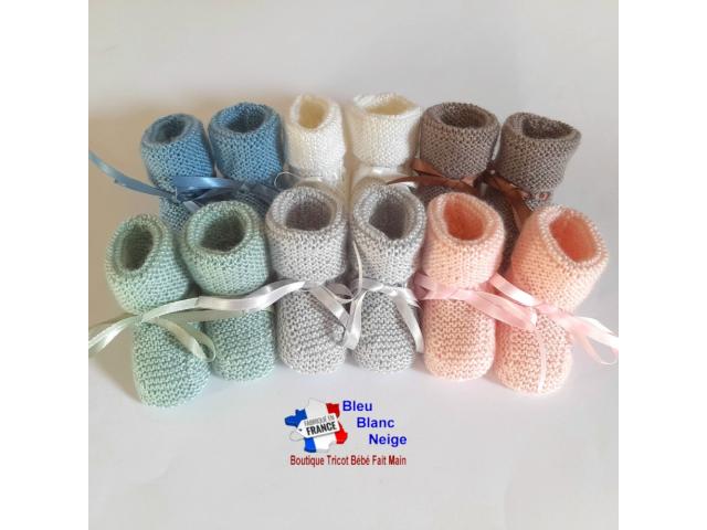 Chaussons tricot bébé mousse à ruban layette bb fait main