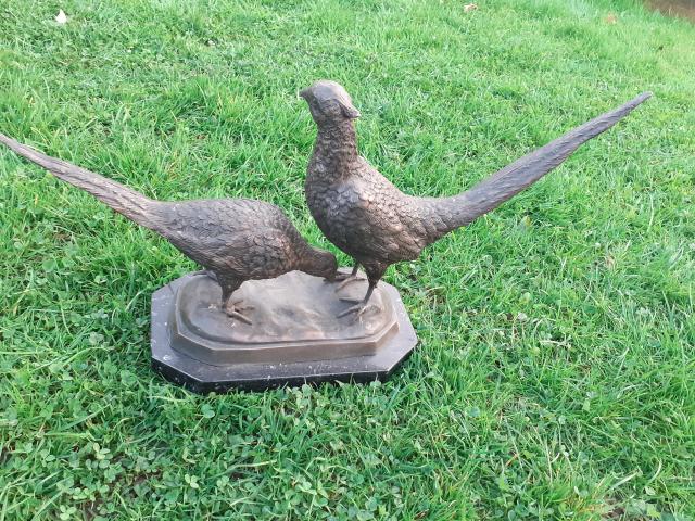 COUPLE DE FAISAN EN BRONZE SUR SOCLE MARBRE