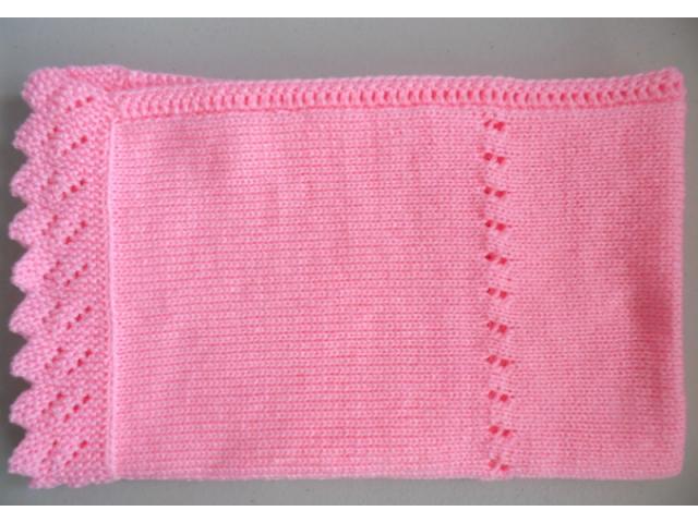 Photo couverture rose tricot laine bébé fait main image 1/6