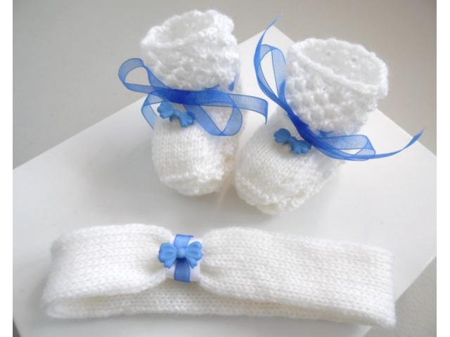 Photo Ensemble bandeau et chaussons bébé tricot laine image 1/6