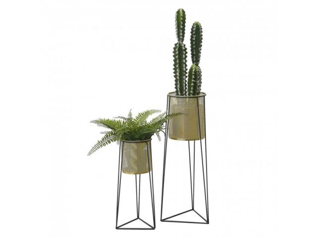 Photo Ensemble de 2 supports de plantes bac fleur en métal table d'appoint avec pot pot de fleur en métal image 1/4