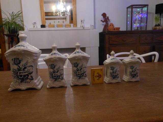 Ensemble de 5 pots de rangement en porcelaine Delfts Bleau pour café, farine, sucre...