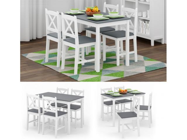 Photo Ensemble de salle à manger 4 chaises + tables blanc et gris banc de table table a manger moderne tab image 1/3