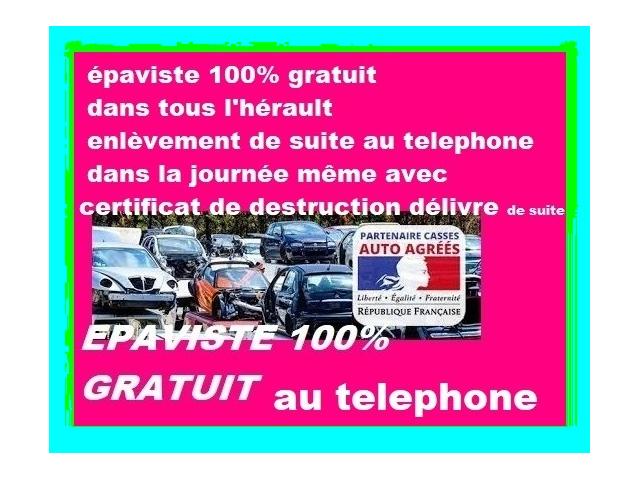 ÉPAVISTE épaviste gratuit 100% GRATUIT dans tous héraut tel 0627577396 dans la journée même voiture 
