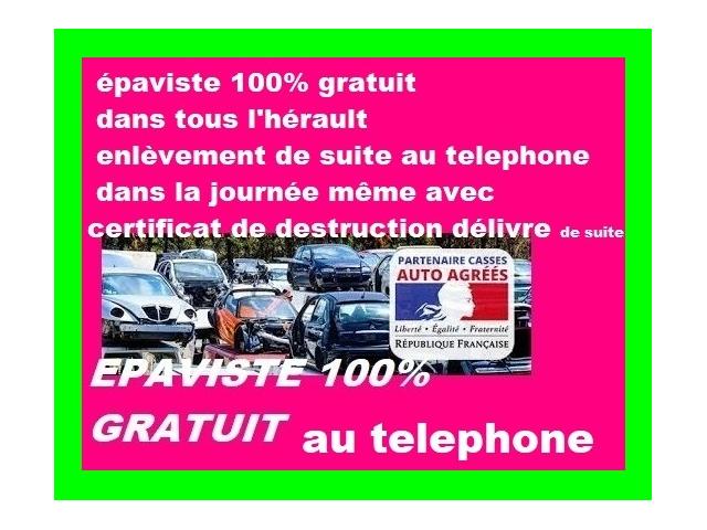 epaviste gratuit 100% epaviste Béziers 34500 Agréé VHU héraut tel 06.27.57.73.96 dans la journée mêm