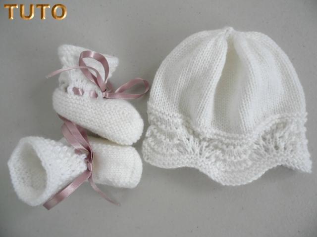 Photo Explications, tuto bonnet et chaussons tricot bébé vagues image 1/2
