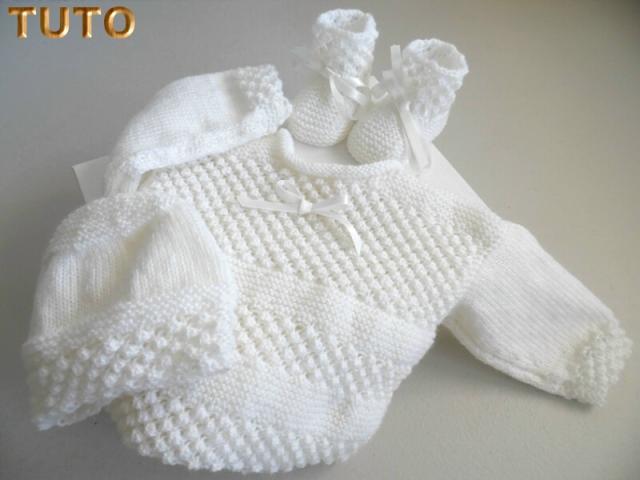 Explications, tuto ensemble BLANC astra, tricot laine bébé