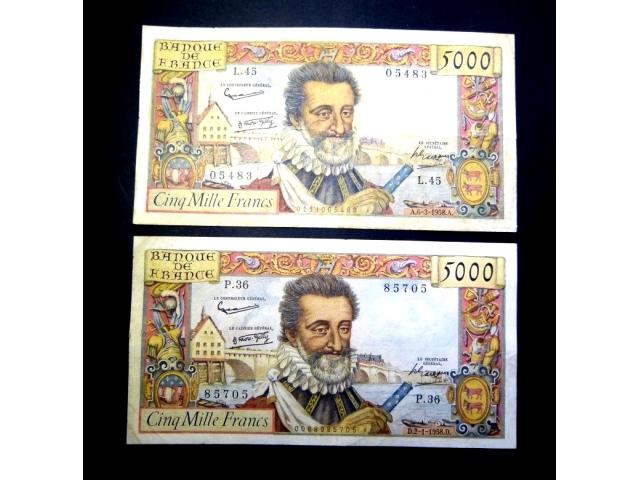 f 49    5000 f HENRI  IV     LOT   2 BILLETS