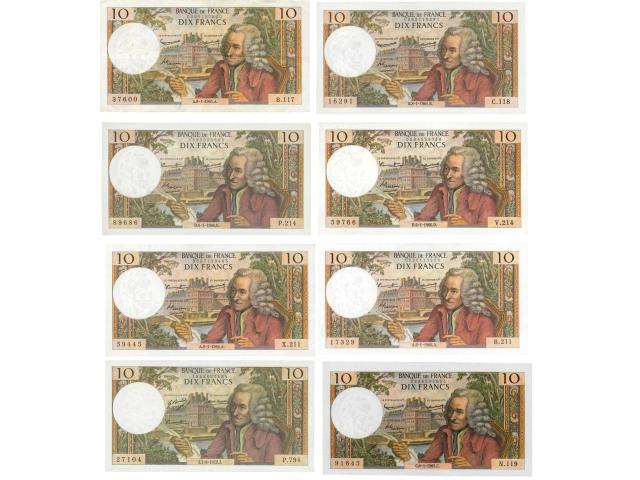 F 62 lot 8 billets 10 f voltaire