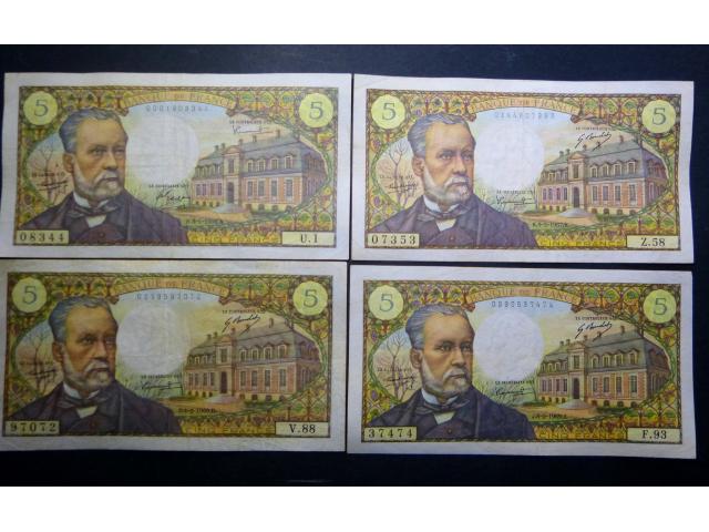 Photo F61 LOT DE 4 BILLETS 5 F PASTEUR NEUFS image 1/2