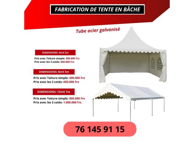 FABRICATION DE TENTES EN BÂCHES GALVANISE