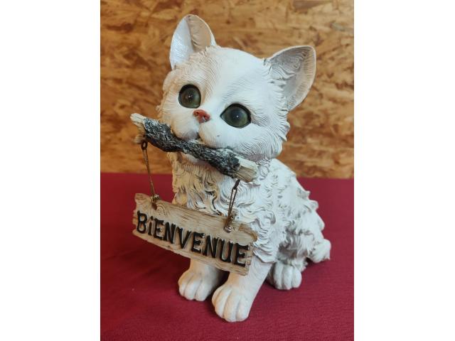 Figurine petit chat bienvenue en céramique