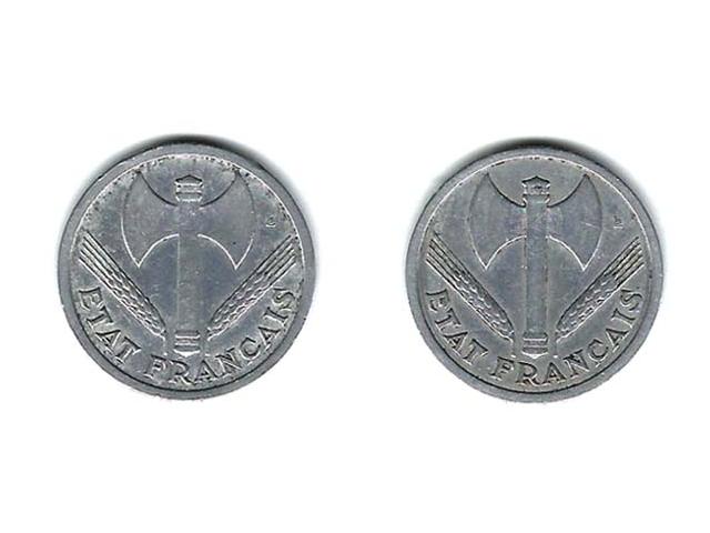 FRANCE 2 x 2 Francs BAZOR FRANCISQUE 1943