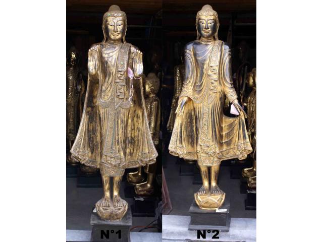 grande statue de Bouddha debout en bois - H: 168 ou 174 cm
