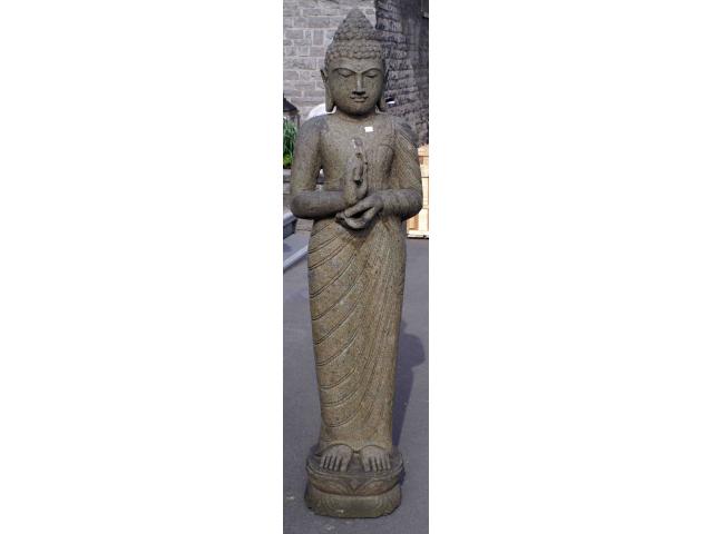 Grande statue de Bouddha debout en pierre de lave - H: 151 cm