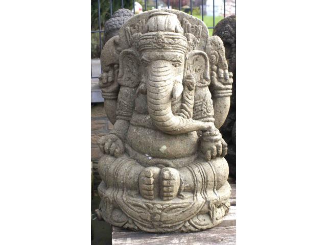 Grande statue de Ganesh en pierre de lave naturelle - H: 61 cm