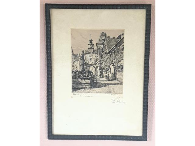 Photo Gravure allemande de la tour Rothenburg signée PAUL SOLLMANN image 1/6