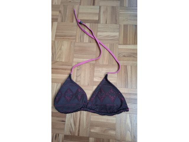 Haut de maillot de bain noir-rose à nouer