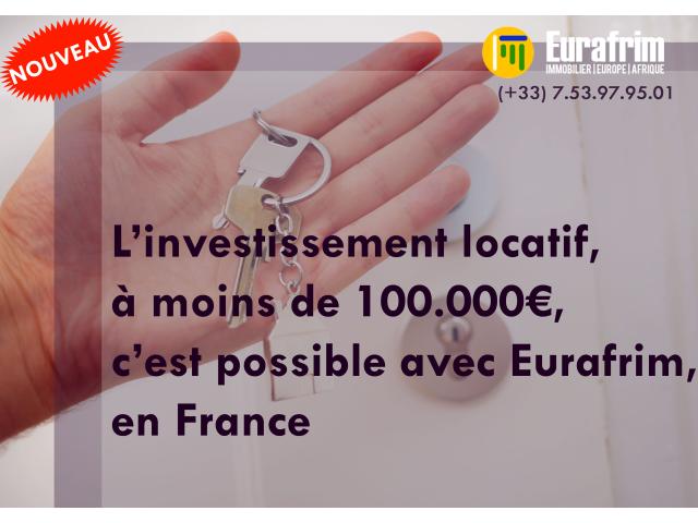 INVESTISSEMENT  LOCATIF A MOINS DE 100 000€  en FRANCE