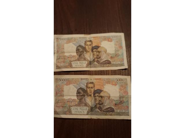 Photo Je vends - 2 billets de 5000 francs français datant 1945 image 1/3