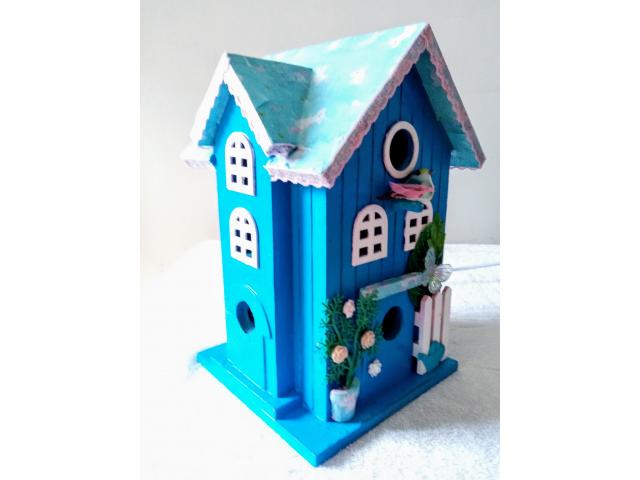 Lampe nichoir bleu, lampe de chevet maison d'oiseau en bois bleu