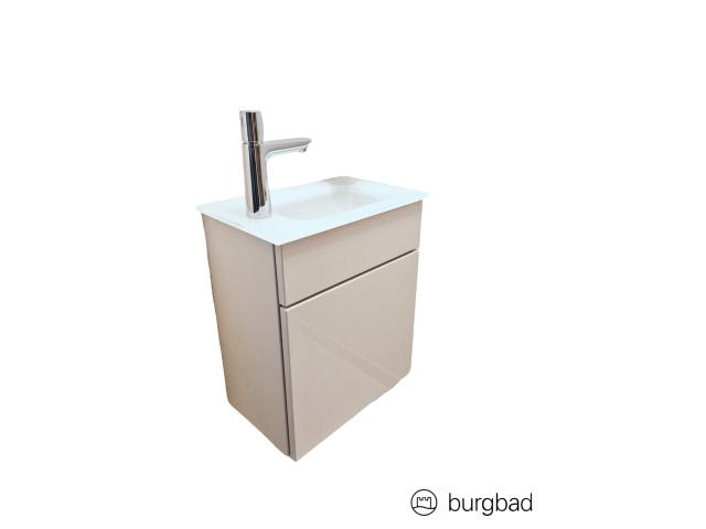 Lavabo Burgbad Bel en verre 42 cm x 27 cm avec meuble sous-vasque blanc WC invités