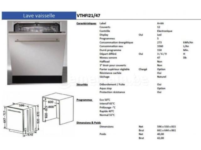 Lave vaisselle Neuf Tecnolux + 2 ans de garantie + SAV + livraison/installation/reprise