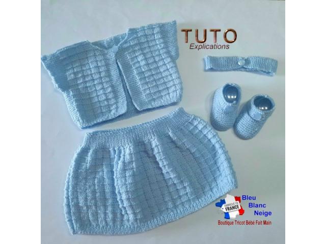 Layette à tricoter Cardigan, Jupe, bandeau et chaussons PDF