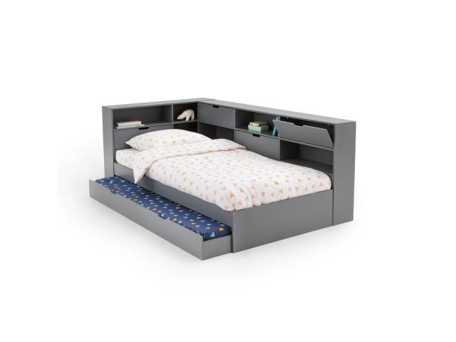 Lit enfant anthracite 90x190 cm + lit d'appoint avec rangements lit enfant moderne lit enfant en boi