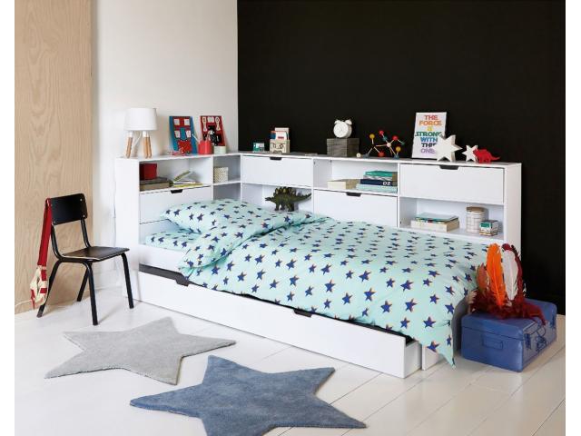 Lit enfant blanc 90x190 cm + lit d'appoint avec rangement lit enfant moderne lit enfant en bois lit