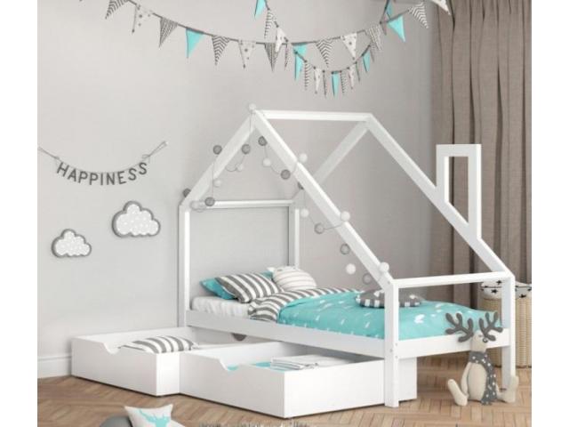 Photo Lit montessori blanc avec 2 tiroirs pour enfant 90x200 cm lit enfant lit fille lit gacon image 1/3