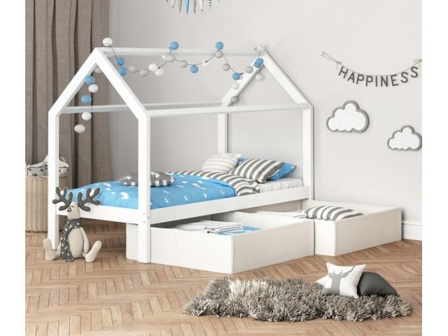 Lit montessori blanc enfant 90x200 cm réglable + tiroirs blanc lit tipi lit enfant moderne lit enfan